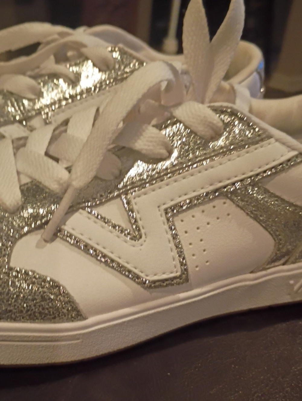 Vans Women's White and Silver Glitter Low-Top Sneakers - Picture 10 of 14
